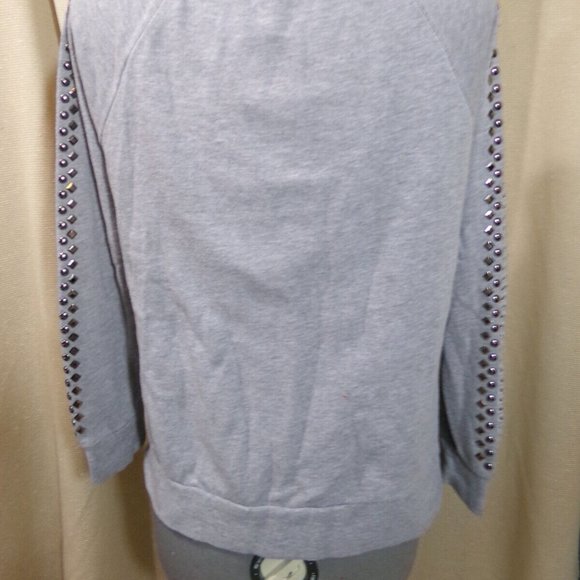 MAX JEANS Terry Sweatshirt XS Gray Studded Caged sleeve Raglan scoop neck Trendy - Picture 6 of 7